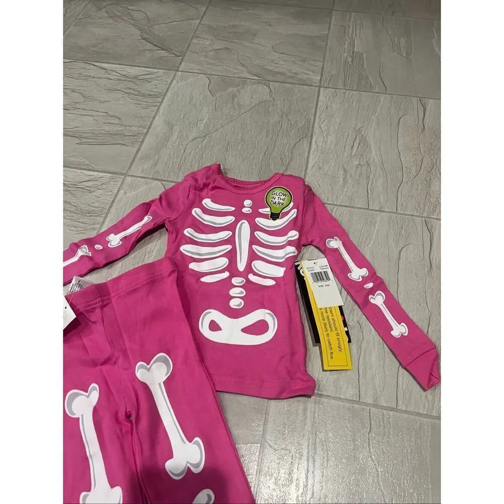 Komar Kids Pink Skeleton Glow In The Dark 2pc Jammy Set Girls 24 Months NEW